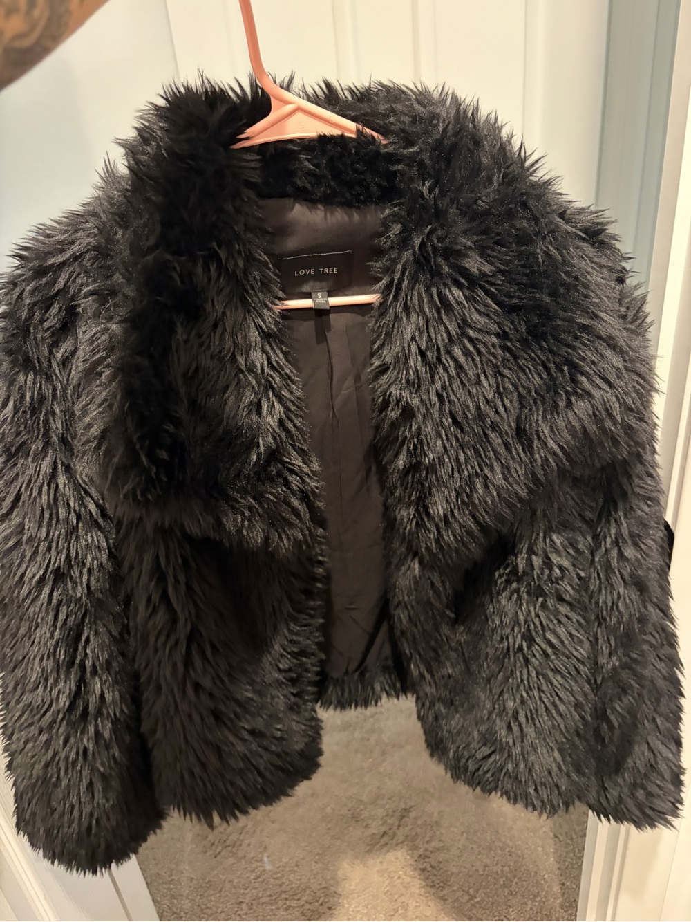 Love Tree Black Plush Faux Fur Teddy Jacket